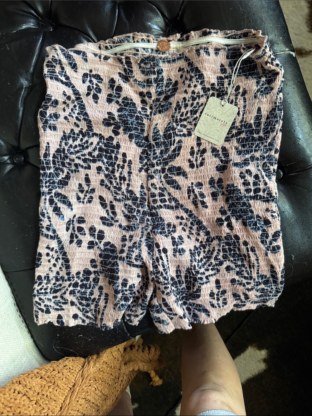Free People Smocked Pink & Navy Floral Print Shorts
